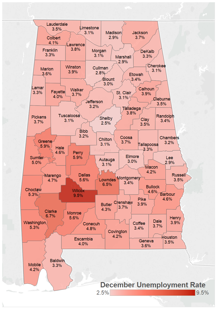 December 2017 county unemployment rates